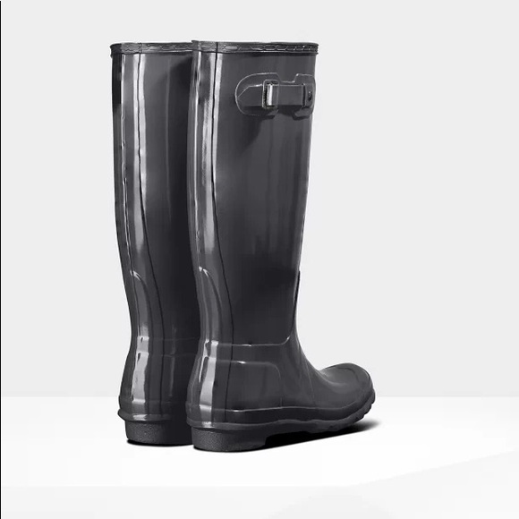 NEW Hunter Originas Tall Gloss Rain Boot in Grey - Picture 3 of 8